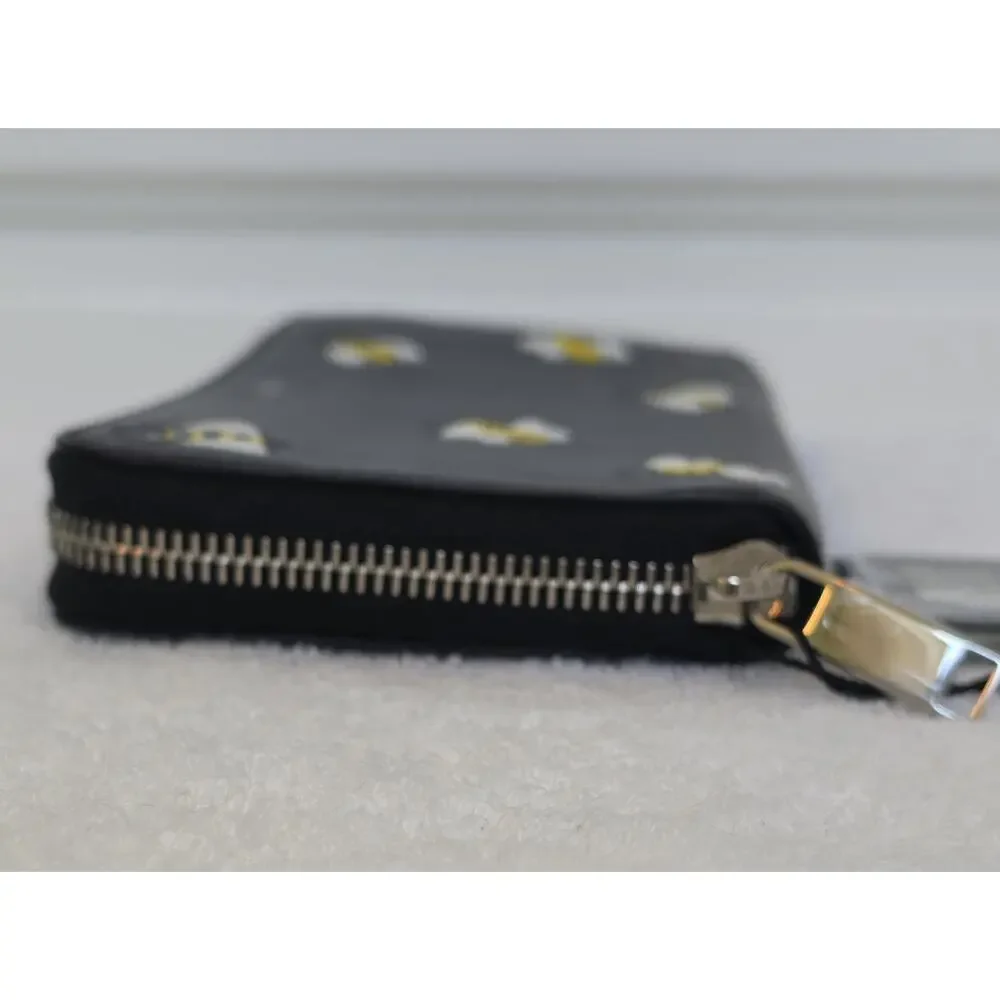 Dior Women’s Black/Yellow/White Bee Zip-Around Wallet, Logo, Card Slots w/COA